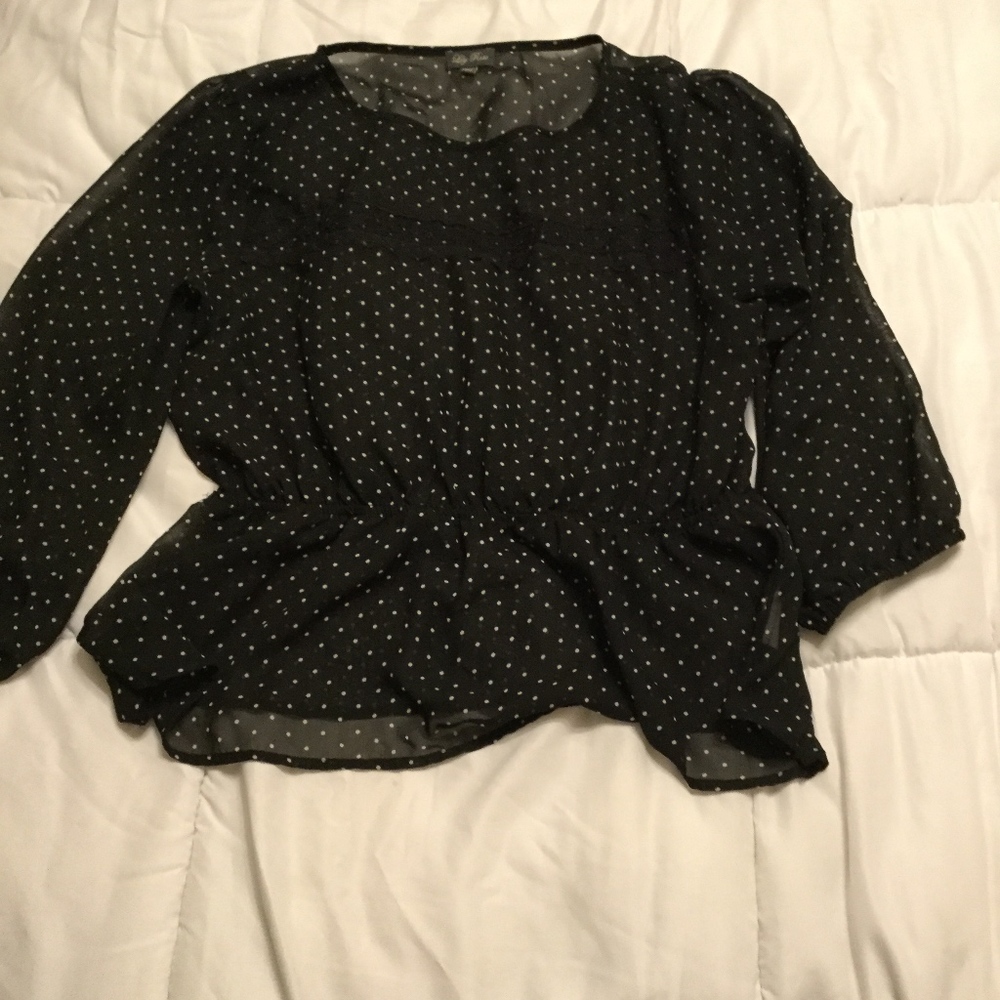 Sheer polka dot black top